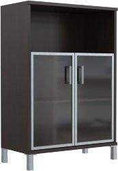 Шкаф средний с малыми стеклянными дверьми в AL-рамке B 420.4 Венге Магия 900х450х1286