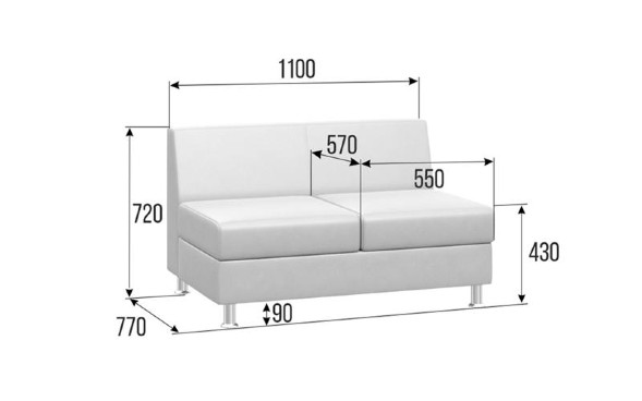 Прайм Диван без подлокотников двухместный PR.D-2 1100*770*720