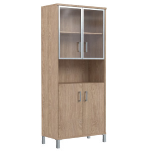 Шкаф высокий с малыми стеклянными дверьми в AL-рамке и глухими B 430.9 900х450х2054 BORN